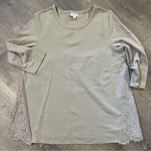 J. Jill Tan and Cream 3/4 Sleeve Boxy Blouse